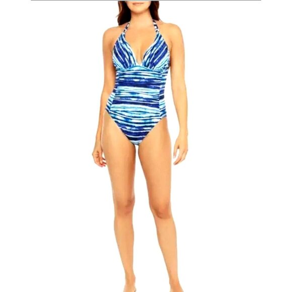LA Blanca 6 One-piece Serene Swimsuit Cross back Tie-dye Swimwear Bathing Suit - Picture 6 of 6
